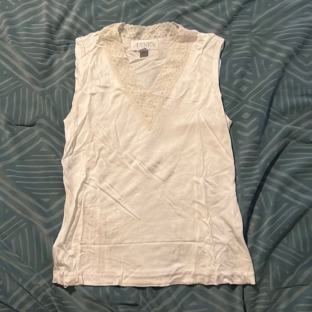 White silk tank top! Small - very comfy; worn once